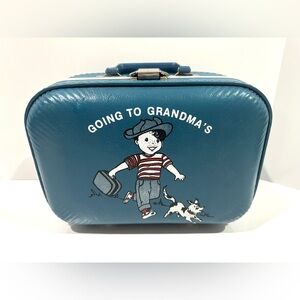 Vintage 70s 80s Going To Grandma’s Small Blue Hardcase Suitcase Luggage Bag